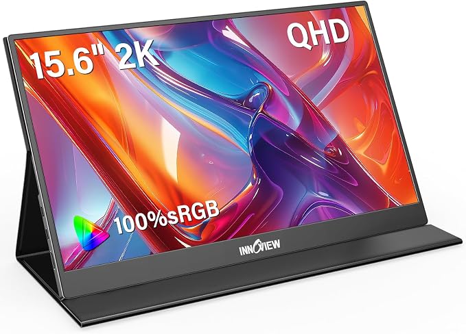 InnoView 2K Portable Monitor for Laptop 15.6" 2560×1440 QHD 100% sRGB Built-in Speaker USB C Standard HDMI External Second Screen for Mac Laptop Phone PS4/5 Xbox Switch by InnoView