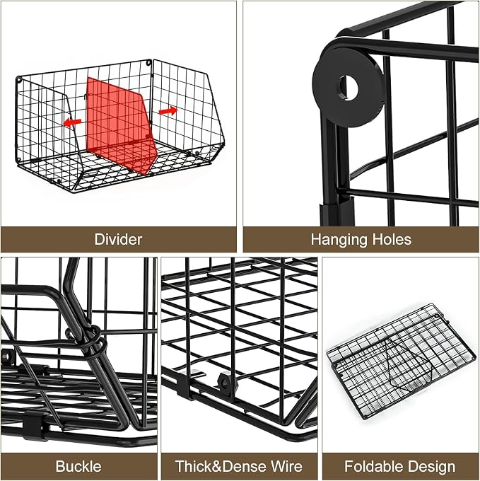 Jautokerdar 4 Tier Hanging Closet Organizer with Dividers,Extra Large Storage Hanging Shelf with 5 S Hooks 4 Dividers,Hang on Wire Closet Shelving Clothes Organizer-Black - Image 8