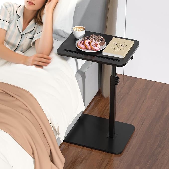 360° Swivel Sofa Side Table for Couch, Set of 2 | Adjustable Height, Laptop Table for Work, TV Trays Table for Snacks Reading, Fits Bed Chair, Phone & Tablet Slot - Image 4