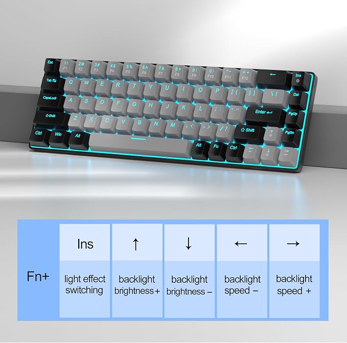 MageGee Portable 60% Mechanical Gaming Keyboard, MK-Box LED Backlit Compact 68 Keys Mini Wired Office Keyboard with Blue Switch for Windows Laptop PC Mac - Grey/Black - Image 5