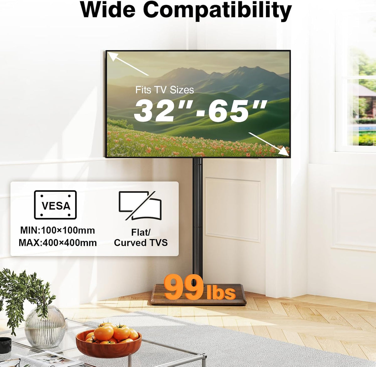 Universal Floor TV Stand with Mount for Most 32-65 Inch TV up to 99lbs - Image 6