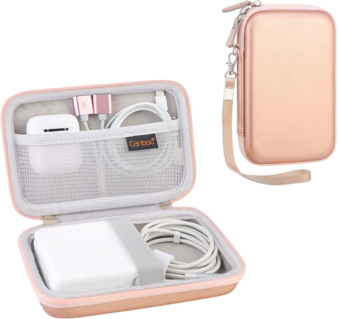 Canboc Carrying Case for MacBook Air Pro Charger MagSafe/MagSafe 2 Power Adapter, iPhone 16/16 Pro MagSafe Charger, USB C Hub, Type C Hub, USB Multiport Adapter, Hard EVA Bag, Rose Gold by Canboc