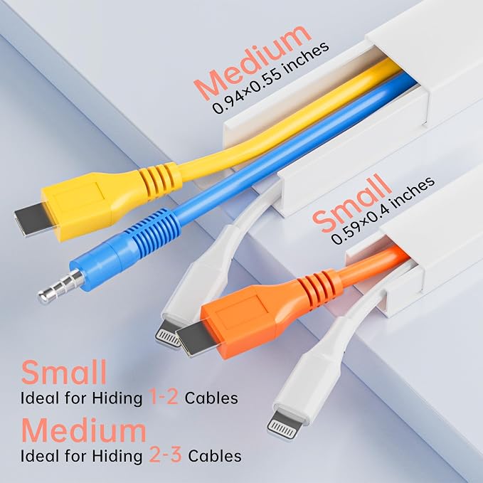 Yecaye 283in Cord Hider, PVC Wire Covers for Cord on Wall, W0.94in H0.55in | Medium Wire Covers for 2-3 Cords on Wall, Self-Adhesive Cable Raceway - Image 4