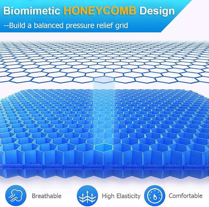 Gel Seat Cushion for Long Sitting Hip Pain, 20x20inch Jumbo Thick Soft & Breathable Cushion for Wheelchair Gel Seat Cushion for Office Home Chairs (Blue) - Image 3