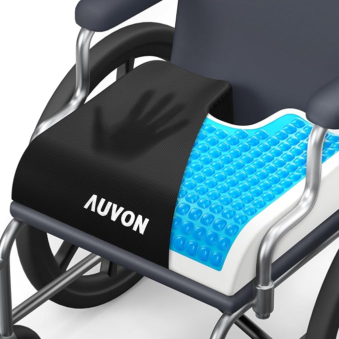 AUVON Gel Wheelchair Seat Cushion with Waterproof Cover for Pressure Sore & Ulcer, Ergonomic Chair Cushion with U-Cutout for Tailbone Pain, Back Pain Relief, Memory Foam Wheelchair Cushion, Anti-Slip | Ergonomic Chair Cushion with U-Cutout for Tailbone... by AUVON