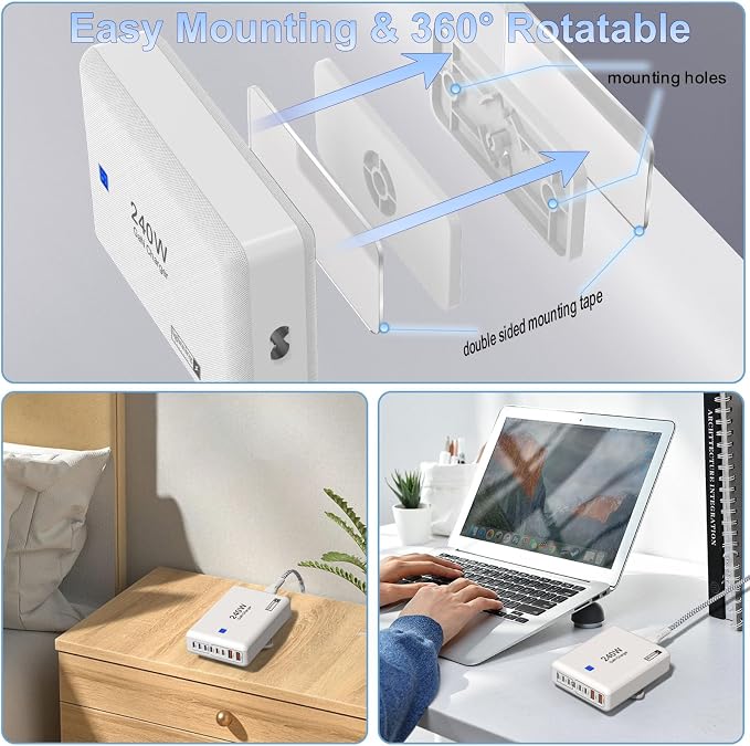 USB C Charger Block 240W, 8-Port Charging Station for iPhone/Ipad/MacBook, 6C2A PD GaN Charger Box, USB Tower Hub with Flat Plug, Travel Essentials - Image 5