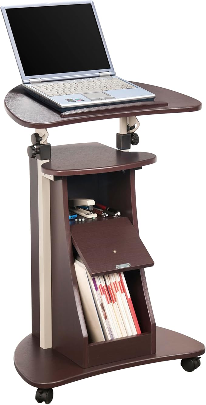 Techni Mobili Sit-to-Stand Rolling Adjustable Storage Medical Laptop Computer Cart, Chocolate, B005 | Adjustable height rolling laptop cart with storage, open shelf, wheels, sit‑to‑stand ideal for podium office medical use - Image 11