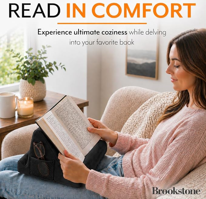 Brookstone Tablet Lap Cushion - Tablet and Phone Holder for Bed, Flights, and Travel, Two Angled Memory Foam Lap Desk for Reading and Hands Free Viewing, Compatible iPad and Kindle Accessories, Black - Image 4