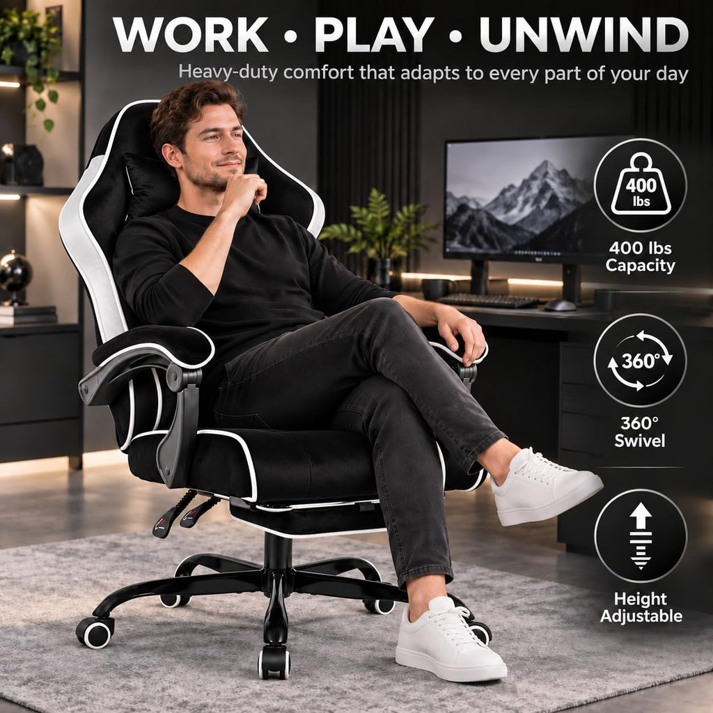 Computer Gaming Chair, 400 lb Velvet Recliner with Footrest for Adults - Image 3