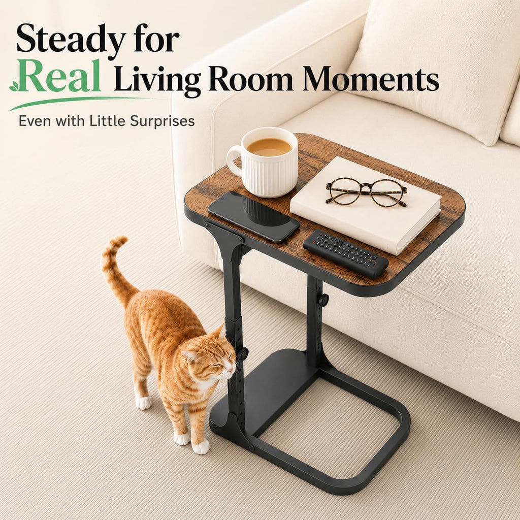Kitstorack Ultra Stable & Durable End Table, Ajustable Height C Shaped Side Table for Couch, Sofa Side Table with Thickened Metal Frame for Living Room, Bedroom, Rustic - Image 5