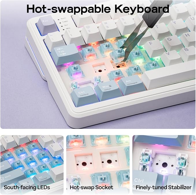 EPOMAKER TH99 PRO 96% Mechanical Keyboard with Screen & Knob, 10000mAh | 2.4Ghz/BT, Hot Swap, Custom Driver, RGB Backlit, PBT Keycap, Wireless Gaming Keyboard for PC/Mac (Blue&White, Creamy Jade) - Image 8