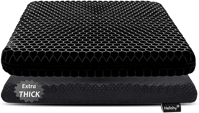 Gel Seat Cushion for Long Sitting, Extra Thick Gel Cushion for Wheelchair Soft Chair Pads for Office Home Chairs Car Seats Long Trips - Back Sciatica Hip Tailbone Pain Relief Cushion (Black) by Helishy