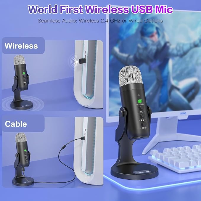 ZealSound Wireless Microphone for PC iPhone iPad & Android, Cordless USB Mic with Noise Cancellation, Mute, Gain, Echo & Zero-Latency Monitoring for Podcasting Streaming Gaming YouTube TikTok Video - Image 3