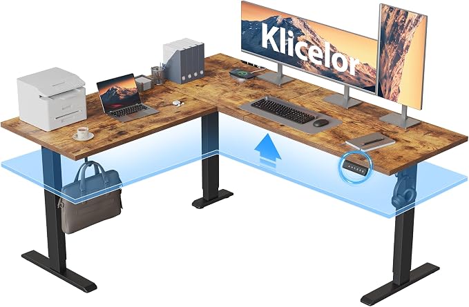 Klicelor L Shaped Standing Desk 63 x 55 Inch, Electric Height Adjustable Corner Desk for Home Office Workstation, Ergonomic Sit Stand Computer Table with Memory Controller, Rustic Brown by Unknown