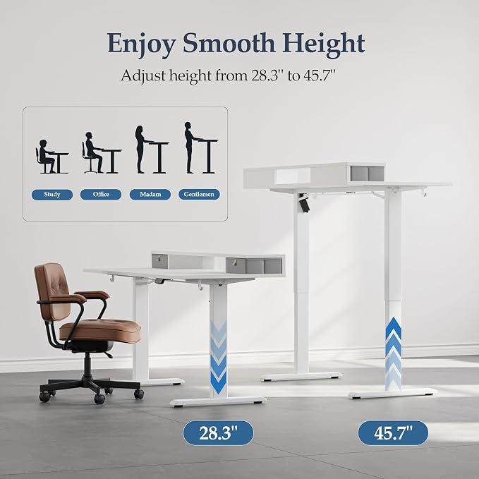 Klicelor 48 x23 Inch Electric Standing Desk with Drawers, Adjustable Height Small Sit Stand Desk for Home Office, Compact Computer Workstation with Storage– White - Image 5