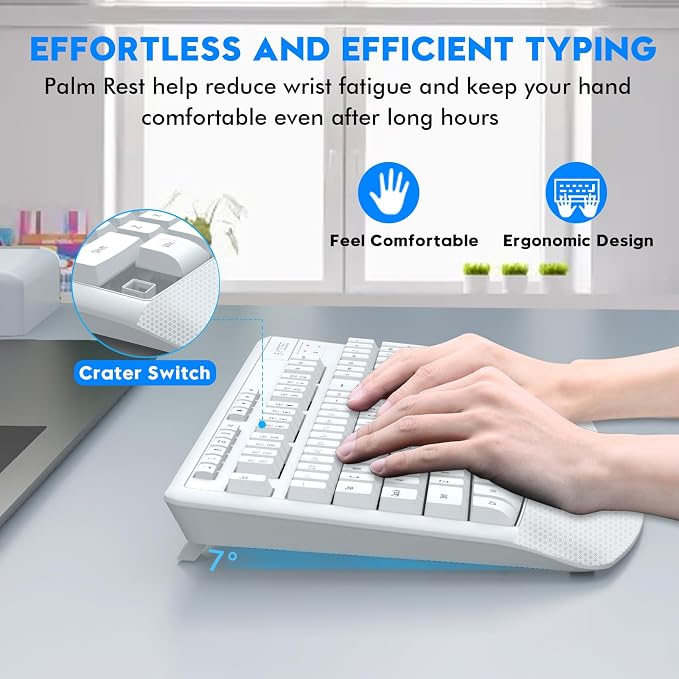 Wireless Keyboard and Mouse Combo, Full Size Ergonomic with Wrist Rest | 2.4GHz USB Receiver, 3 DPI Adjustable 6-Button Cordless Mouse for Computer, Laptop, PC, Windows - Image 3
