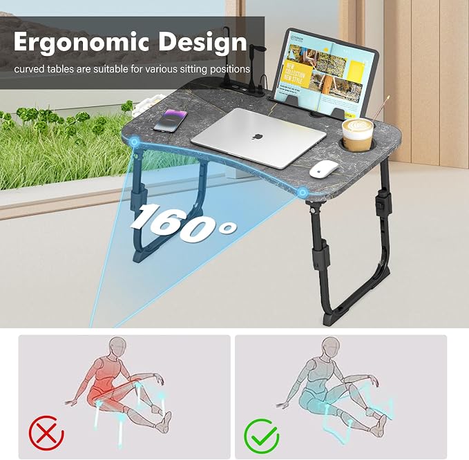 Lap Desk for Bed Adjustable Height, Foldable Bed Table with Storage Drawer, Tablet Slot & Cup Holder, Portable Laptop Stand for Bed & Sofa, Bed Desk for Adults & Kids, Deep Stone Color - Image 7