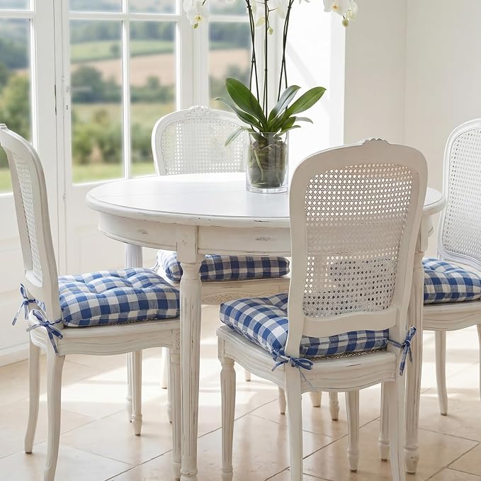 Geetery 4 Pack Chair Cushions, 16" x 15",Navy Blue and White,Plaid - Image 2