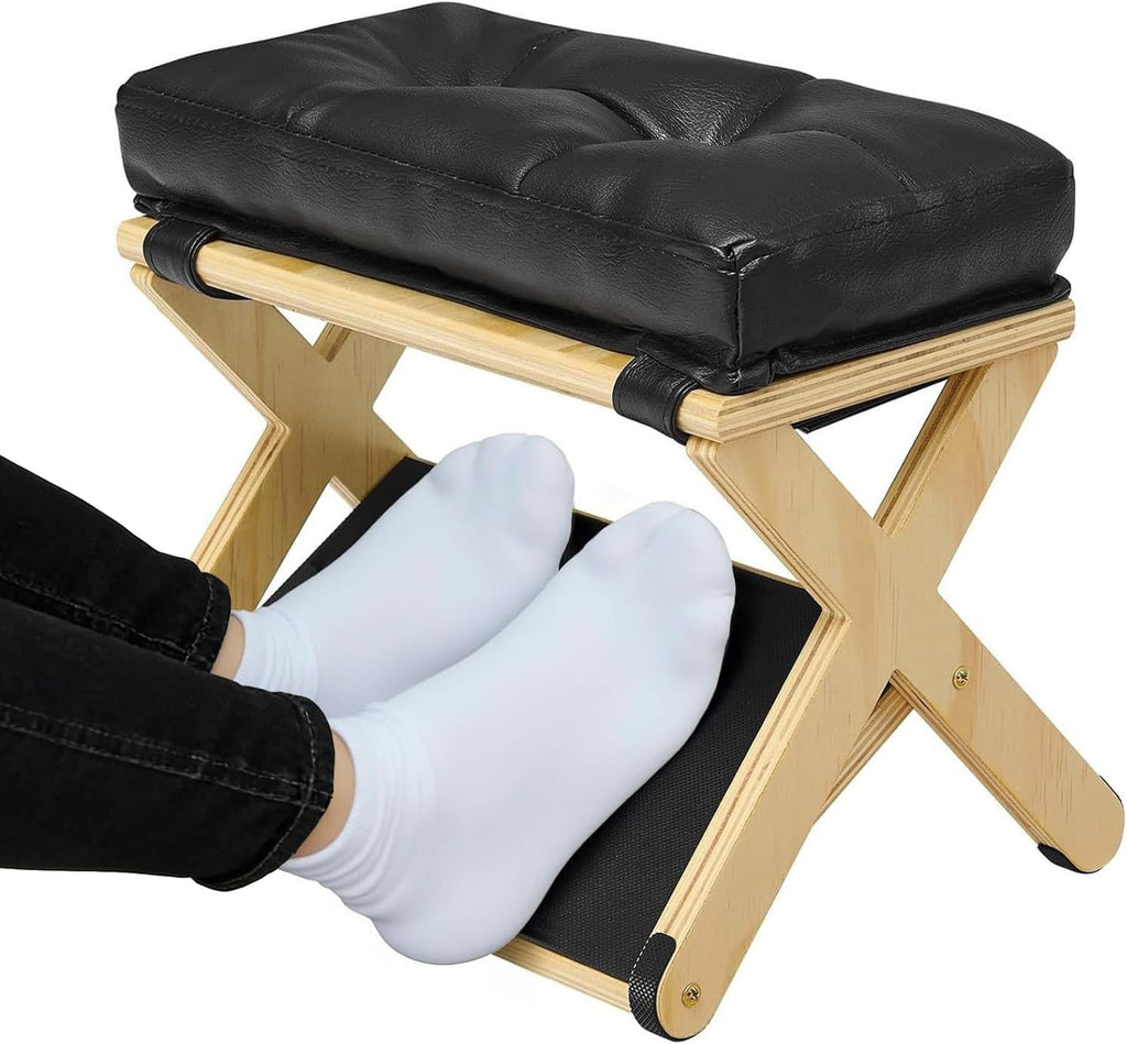 Ergonomic Wooden Under Desk Foot Rest Foot Stool with Padded Cushion Non-Slip Stepping Surface for Office, Gaming, and Work from Home，Relieve Leg, Knee, and Ankle Pain by WINRIOO