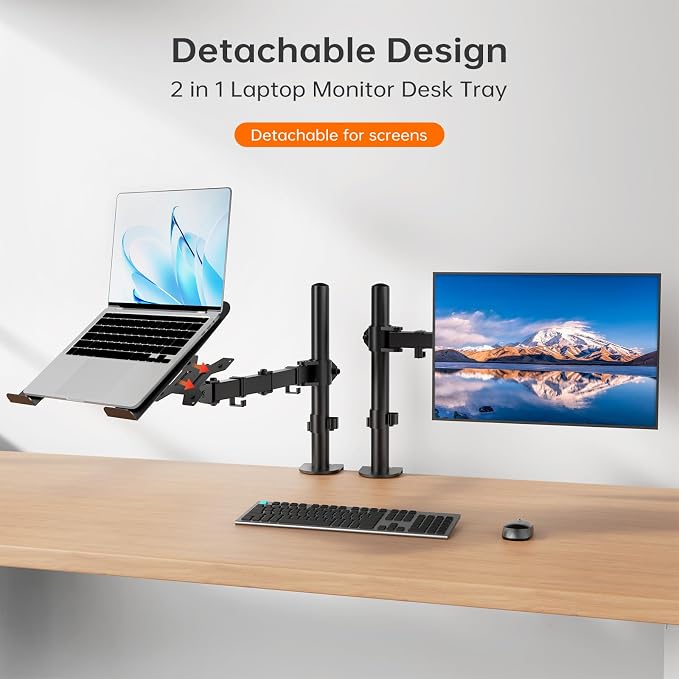 Afaloona 2-in-1 Monitor & Laptop Stand for 13-32" Monitor or 11-17" Laptop | Removable laptop tray converts to a monitor mount with full-motion adjustment, up to 18 lb capacity for monitor or laptop use - Image 4