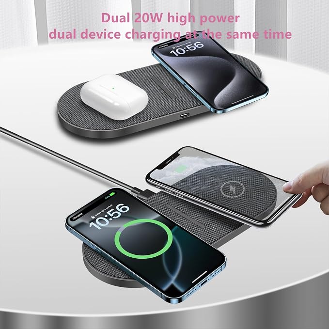 2 in 1 Wireless Charger,50W Double Wireless Charging Station for iPhone | New Update Dual 25W,Fabric Gray,Fast Induction Charging for Iphone/Samsung,For Airpods/Galaxybuds - Image 2