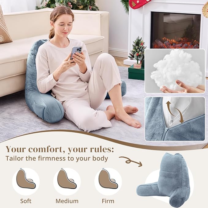 Sasttie Reading Pillow for Bed, Back Pillow for Sitting Up, Greyish Blue | 21" Backrest Support Cushion for Couch, Sofa, and Floor, Dorm Essentials, OEKO-TEX, Adjustable Down Alternative Fill - Image 3