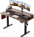 HUANUO 55" x 26" Electric Standing Desk with 2 Drawers, C-Clamp Mount Compatible, Height Adjustable Computer Desk, Home Office Stand Up Desk with 4 Preset Heights & 2 Hooks, Walnut by HUANUO