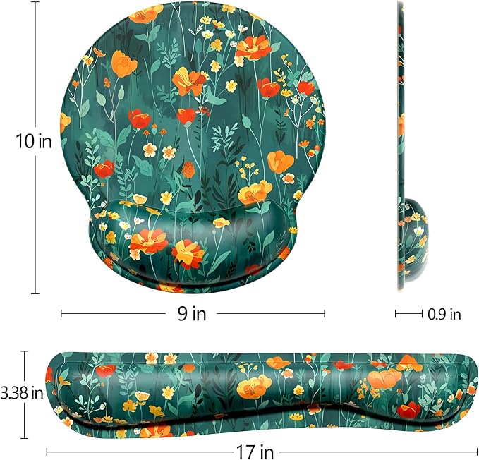 Dapesuom Keyboard Wrist Rest and Mouse Pad with Wrist Support, Cute Memory Foam Cushion for Keyboard and Mouse Set, Desktop Pad Rests with Non Slip Base for Easy Typing & Pain Relief, Forest Flowers - Image 7