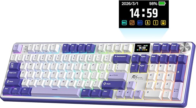 RK ROYAL KLUDGE S104 Wireless Mechanical Keyboard with Screen & Metal Knob | 101 Keys Full Size Top Mount RGB Gaming Keyboard, 8000mAh Battery, Tri-Mode BT/2.4GHz/USB-C, Hot Swap Custom Linear Switch by RKROYALKLUDGE