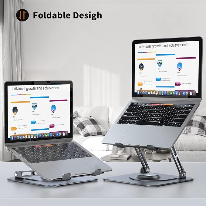 Laptop Stand for desk(360°Rotating),Aluminum laptop Riser for 10-16"Laptops | Adjustable Multi-Angle Ergonomic Computer Stand, Foldable Portable for Home Office, Fits MacBook Air Pro Dell HP Laptops - Image 3
