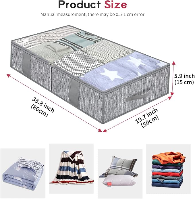 Onlyeasy Breathable Under Bed Storage Bags with 4 Reinforced Handles and Sturdy Side Wall, 2 Pack Eco-friendly Underbed Clothing Blankets Organizer with 2 Strong Zippers, Herringbone Grey, MXRUBBSS2P - Image 2