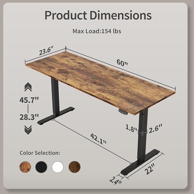 Agilestic 60*24 Inch Height Adjustable Electric Standing Desk, Rustic Brown | Sit Stand Up Computer Desk, Memory Presets, Stable Steel Frame,154 lbs, Easy Assembly, Splice Board, Home Office, Studying - Image 3