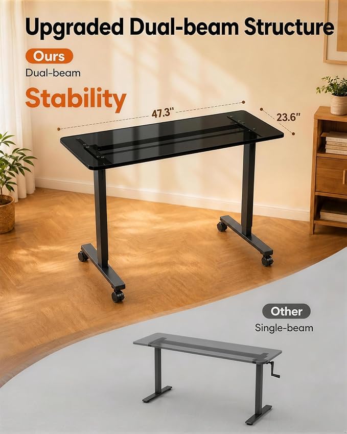 Manual Standing Desk Adjustable Height Whole Piece Top | Lockable Casters with Wheels, Sit to Stand Workstation, Whole Piece Construction, Handle - Image 5