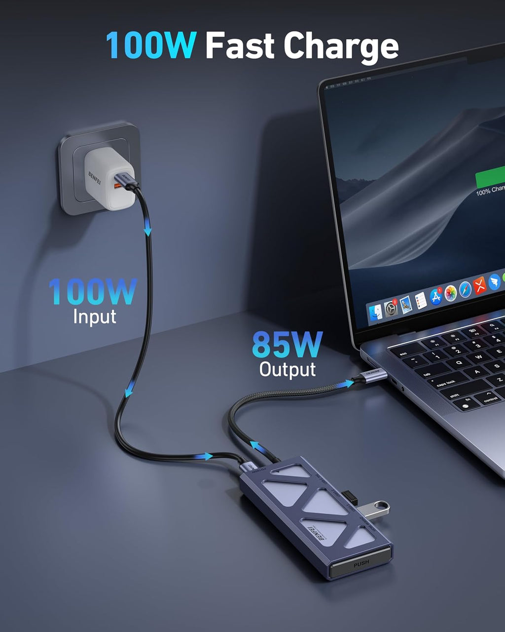 BENFEI 6-in-1 USB C Hub with M.2 NVMe SSD Enclosure, 10Gbps USB 3.2 Ports (2×USB-A + 1×USB-C), 100W PD, 4K@60HZ HDMI–Compatible with MacBook Pro/Air, iPad Pro, Dell XPS, Surface Pro - Image 7