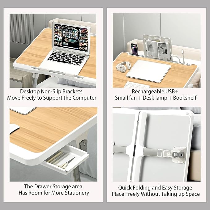 Extra Large 23 Inch Adjustable Laptop Desk for Bed | Bed Table with USB Charging Port & Storage Drawer, Portable Laptop Bed Desk Tray for Working, Reading & Eating (Yellow) - Image 5