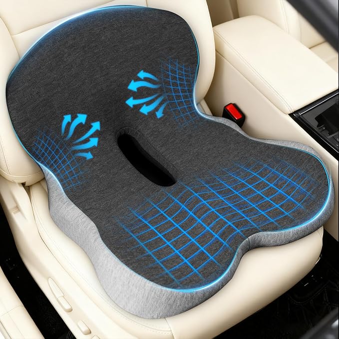 Denchy Memory Foam Car Seat Cushion with Back Support, Truck Driver Cushion | Seat Cushion with Lumbar Support Pillow for Long Driving, Orthopedic Butt Sitting Pad for Office Chair Pain Relief by Denchy