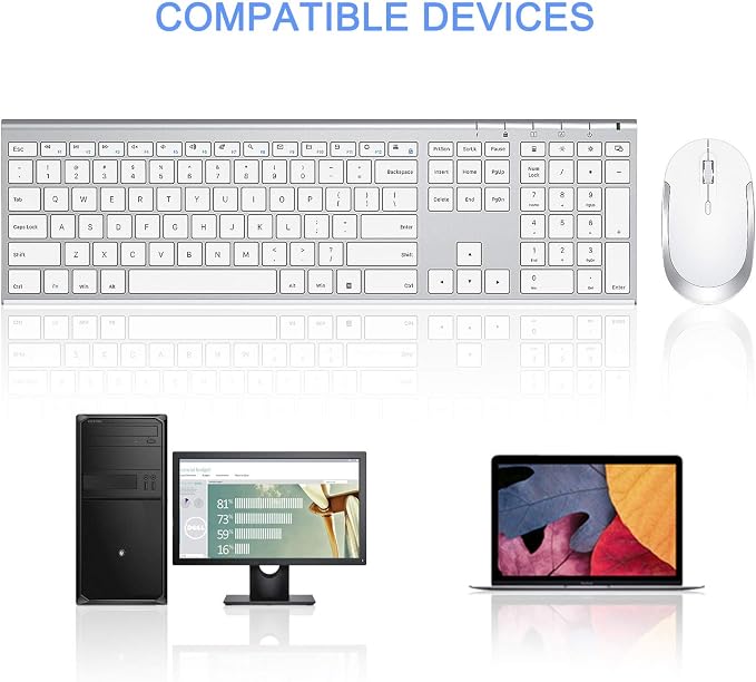 Vssoplor Wireless Keyboard and Mouse, Rechargeable Ultra Slim, White Silver | Quiet Full-Size Keyboard and Mouse Combo Set, for Laptop, PC, Notebook, Desktop, 2.4GHz Stable Connection, Ideal for Office - Image 8
