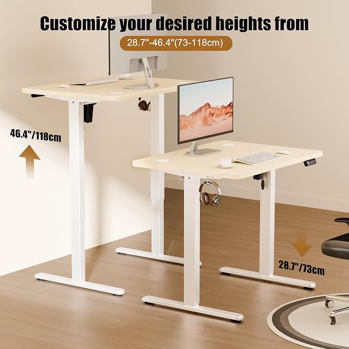 Small Standing Desk, 32"x24" Height Adjustable Sit-Stand, Home Office, Oak | Electric Adjustable Standing Desk, Sit to Stand Computer Office Desk with Splice Board, Memory Preset, Lifts 28.7''-46.5" - Image 3