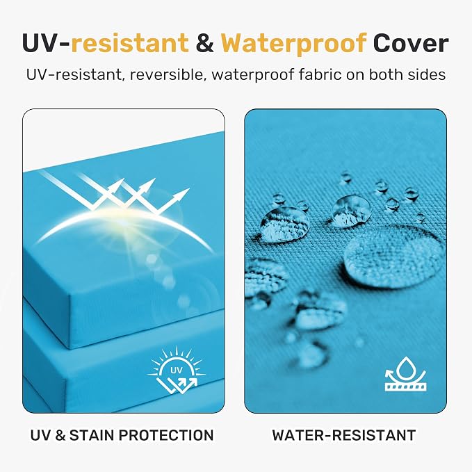 Outdoor Chair Cushions, Set of 4, 24"*24"*4", Water Resistant, Turquoise | High-Density Foam Patio Cushions with Ties, UV & Fade Resistant, Square Corner Seat Cushions for Outdoor Furniture - Image 3