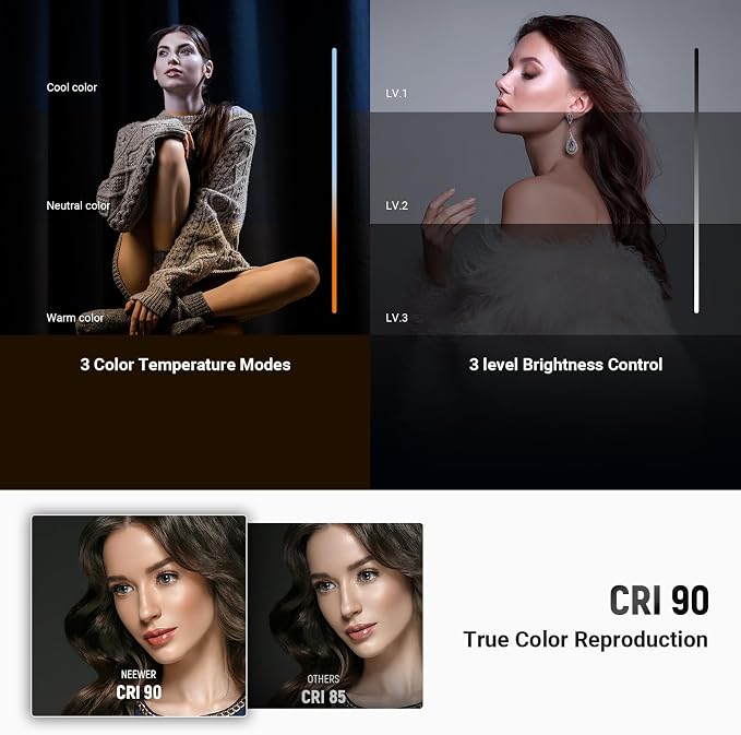 NEEWER Basics 10W Selfie Light with Tripod Stand, 1200mAh LED Square Ring Lighting, 72" Selfie Stick Phone Holder Compatible with iPhone, CRI90 3 Modes Remote for Travel Vlog Video Recording, NL100B - Image 3