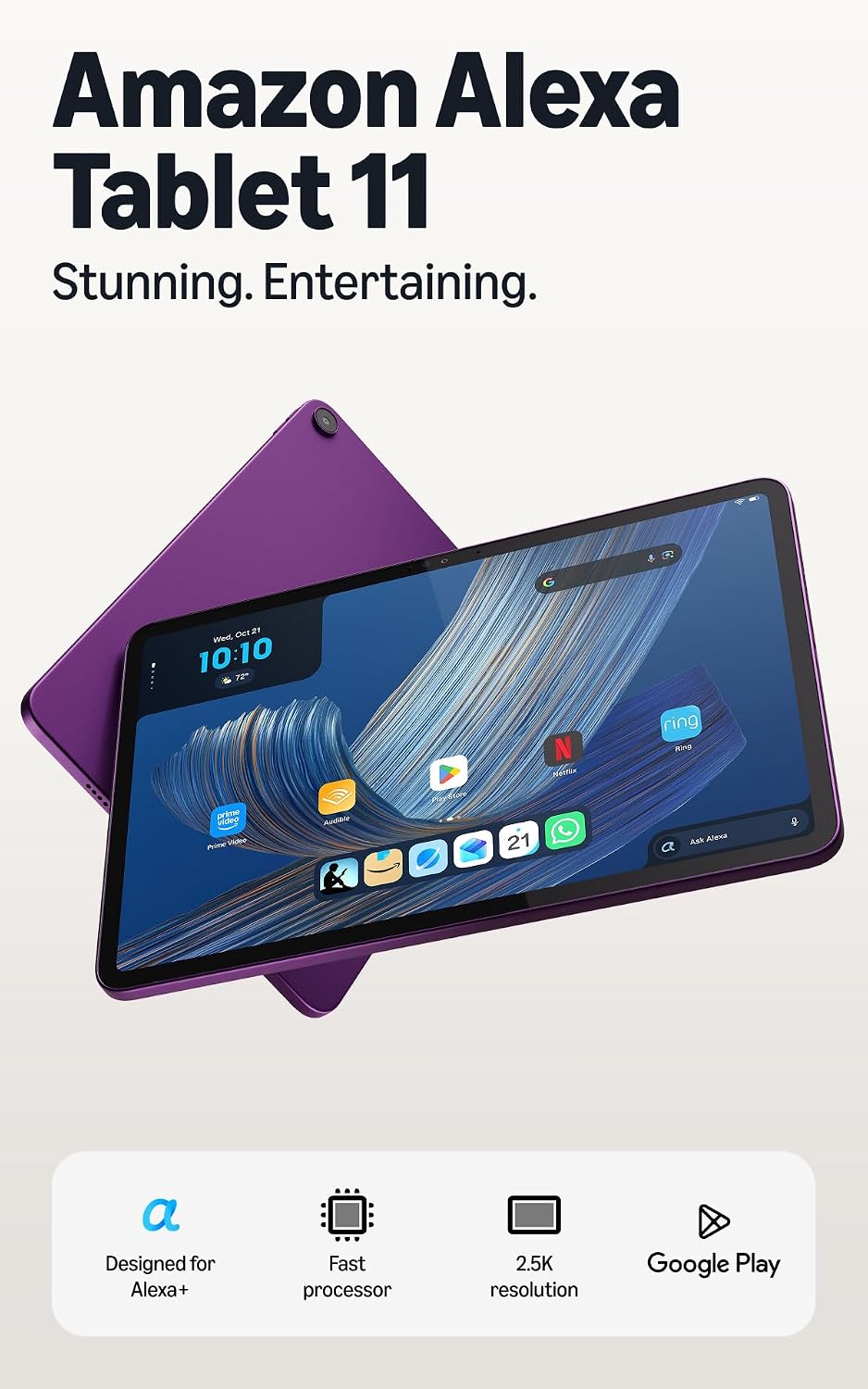 Amazon Alexa Tablet 11 (all-new), 8GB RAM, 64GB, 11″ stunning 2.5K display, All-day battery, With Google Play, Designed for Alexa+, Amethyst by Alexa Tablet