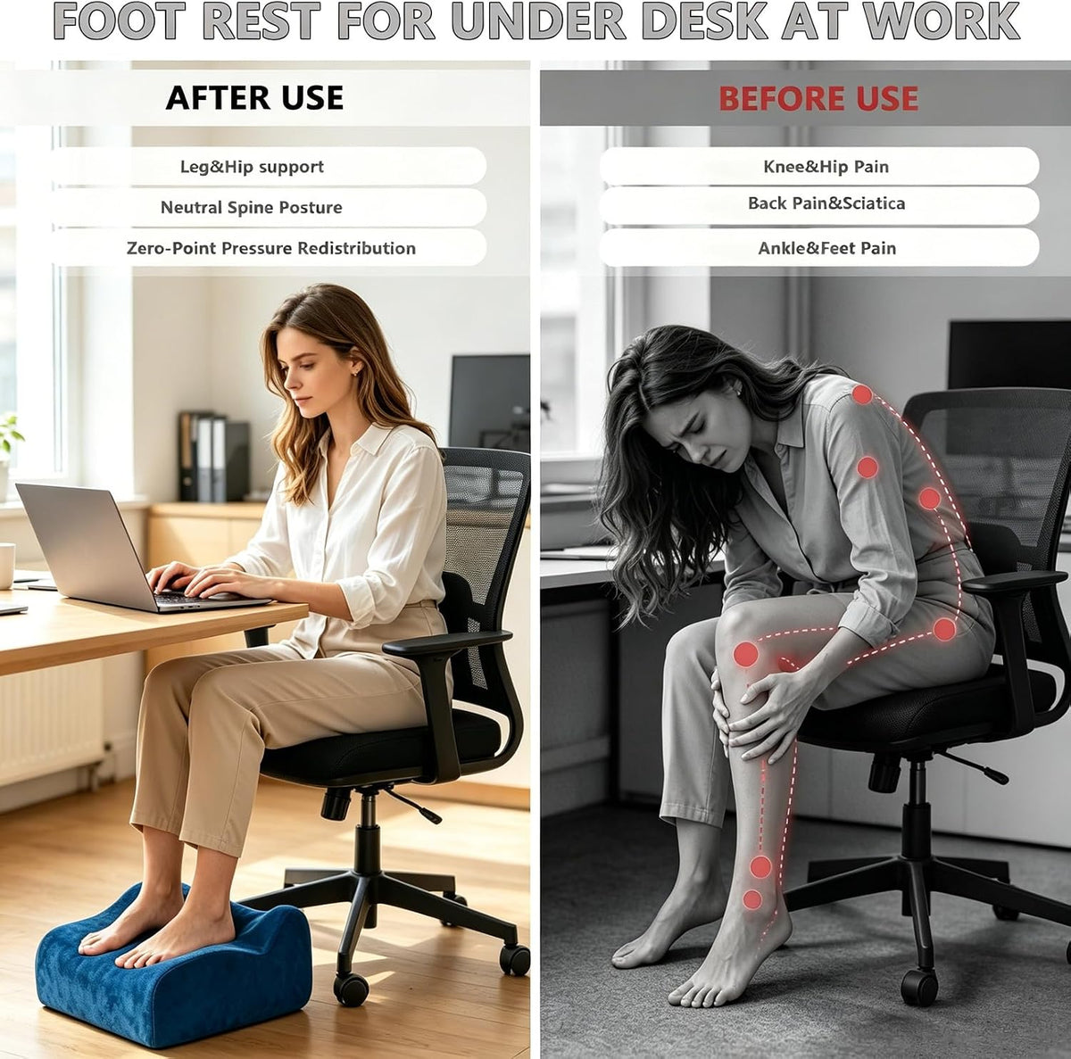 Foot Rest for Under Desk at Work, Ergonomic Footrest Multifunctional 3-Tier Foot Stool, Support Foot Pillow for Office Chair Gaming Chair Leg Elevation Pillow (Blue, One Size) - Image 4