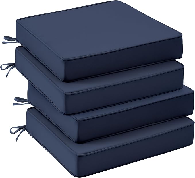 UNIKOME Outdoor Chair Cushions Set of 4, Water Resistant Patio Seat Cushions with Ties for Outdoor Furniture, High-Density Foam, UV & Fade Resistant, Piped Edge – 24" x 24" x 4", Navy by UNIKOME