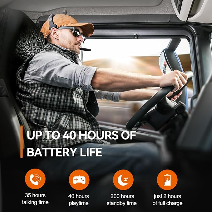 TECKNET Bluetooth Trucker Wireless Headset, Noise Cancelling Mic for Work | Single & Dual Ear, 50Hrs Battery, 3 EQ Music Modes, Clear Mic Wireless Headset for PC, Truck Drivers, Office & Call Center - Image 7