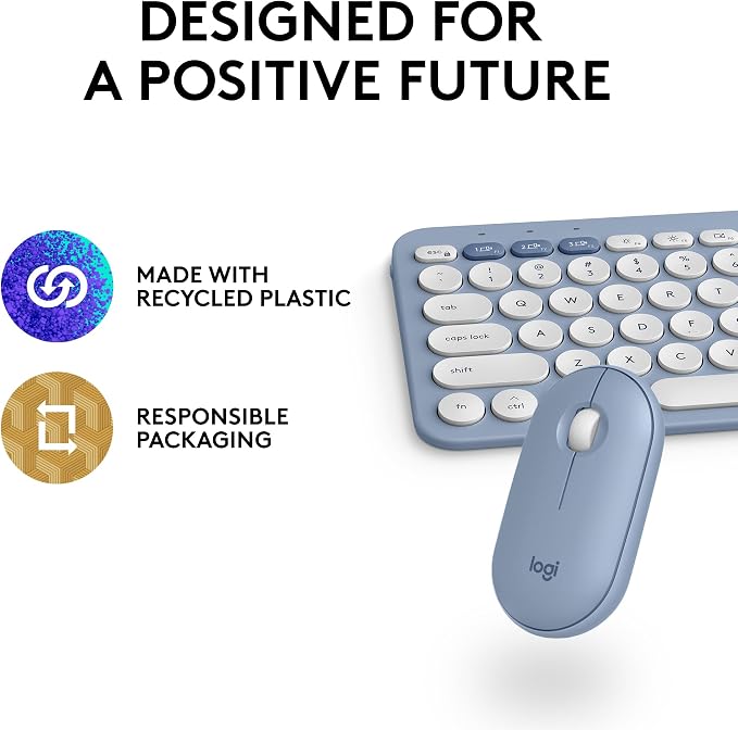 Logitech Pebble 2 Combo Mac Wireless Keyboard and Mouse - Tonal Blue | Slim, quiet, portable, customizable, Bluetooth, Easy-Switch, for Mac, macOS, iPadOS - Image 11