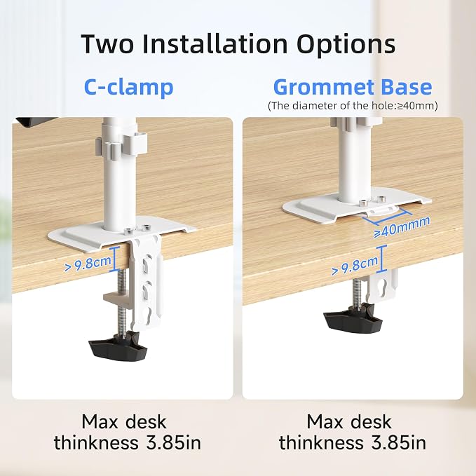 suptek Triple Monitor Mount for Most 17 to 32 inch Screens,Gas Springs Adjustment Triple Monitor Desk Mount Stand with Clamp & Grommet Kit,White(MDX003W) - Image 7