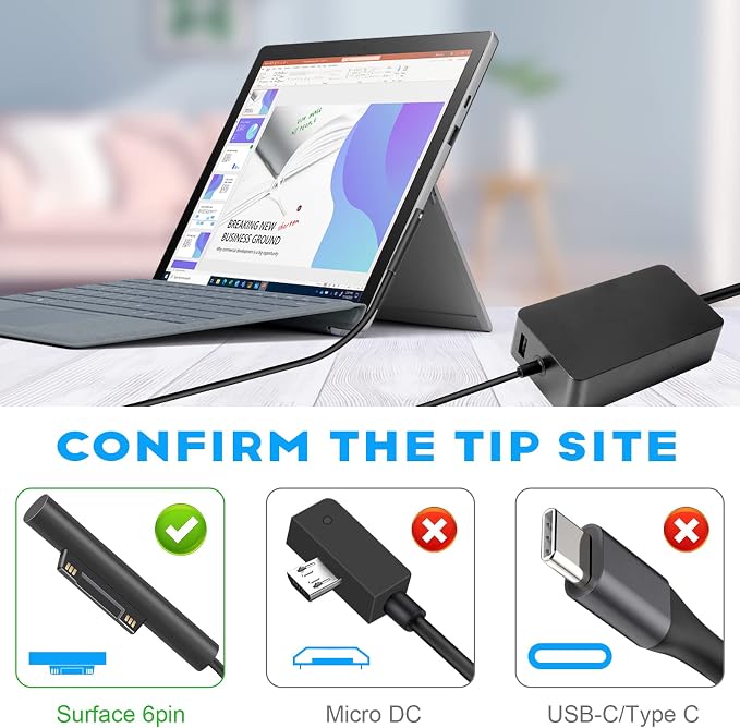 TREE.NB Laptop Surface Pro Charger 15V 2.58A 44W Power Supply for Microsoft Surface Book Surface Pro 8/7/6/5/4/3 Laptop 1/2/3 Surface Go 1/2 & Surface Book (Not Compatible Surface 3) - Image 2