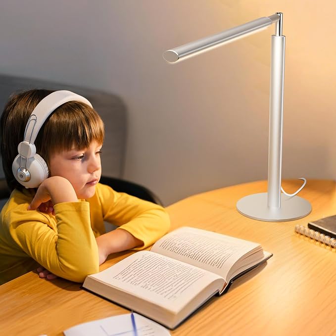Silver LED Desk Lamp, 16" Dimmable Metal Desk Light with Base, 15W 1200LM, Adapter Included, Color & Brightness Adjustable, Modern Tall Table Lamp for Home Office Reading Study Task Laptop - Image 7