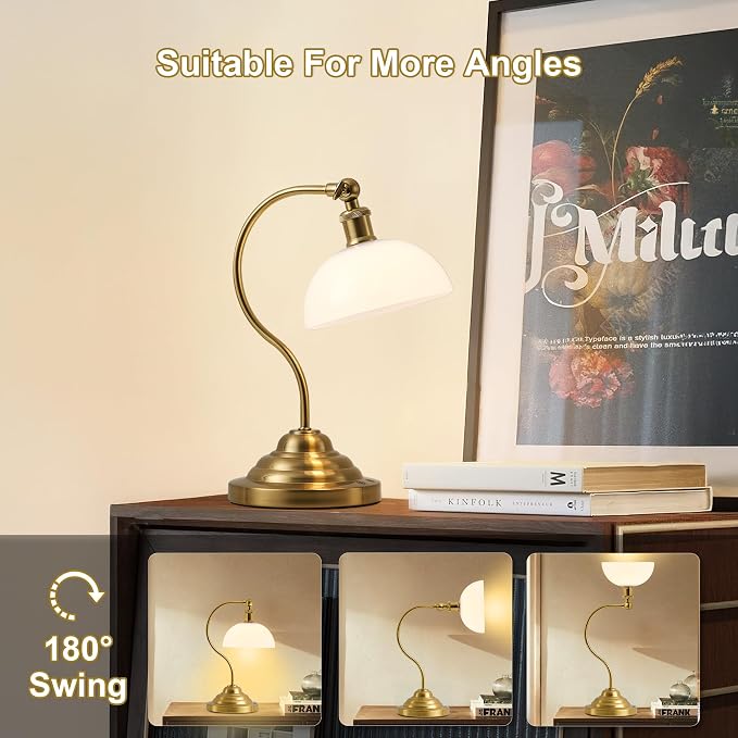 KARTOOSH Cordless LED Table Lamp, Battery Operated Desk Lamps with Swing Arm & Plastic Shade, Vintage Small Rechargeable Dimmable Light for Bedroom, Living Room, Nightstand, Brass/White - Image 5