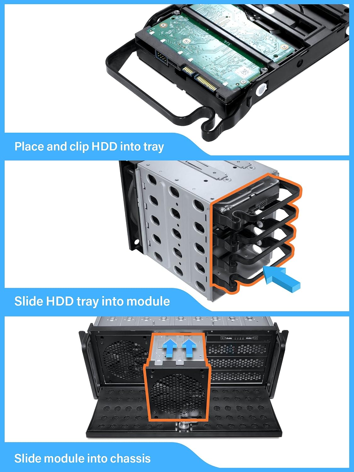 Rosewill 4U Server Chassis Rackmount Case | 8 3.5" HDD Bays, 3 5.25" Devices | E-ATX Compatible | 5 Front 120mm Fans, 2 Rear 80mm Fans | 2X USB 3.0 | Front Panel Lock | Silver/Black - RSV-L4000U - Image 4